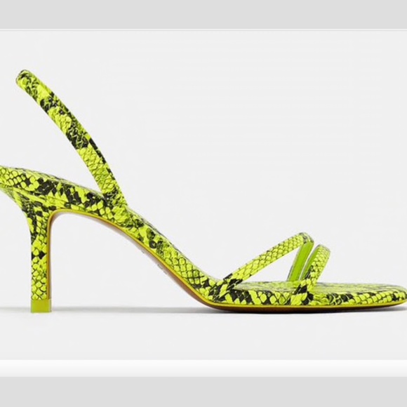 Shoes - Brand new yellow snake print string heel sandals